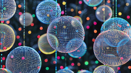 Poster - A sparkly hologram Christmas photography with a festive banner card on a premium white background.

