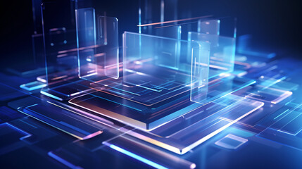 Fototapete - A techno-futuristic poster design with a multicolor gradient on a dark background, ideal for presentations.

