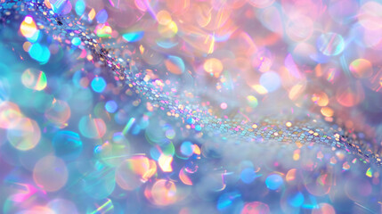 Leinwandbilder - An iridescent or holographic surface with a festive banner card on a premium white background.

