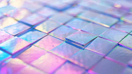 Leinwandbilder - An iridescent or holographic surface with a festive banner card on a premium white background.

