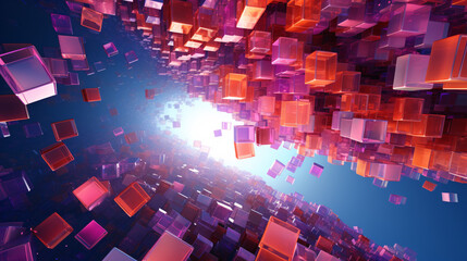 Fototapete - Vibrant fluid shapes blending in purples, pinks, and blues, creating a futuristic technology-inspired wallpaper display.




