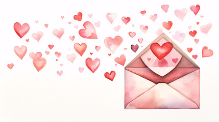 Poster - A watercolor illustration of an envelope with pink accents, ideal for technology-themed wallpaper, presentation backgrounds, and display banners, offering a creative and artistic touch.

