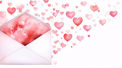Poster - A watercolor illustration of an envelope with pink accents, ideal for technology-themed wallpaper, presentation backgrounds, and display banners, offering a creative and artistic touch.

