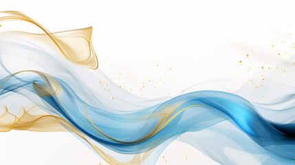 Poster - A white background featuring blue and gold swirls in the water, creating an abstract technology-inspired design, perfect for wallpaper, presentation, and festive backgrounds.

