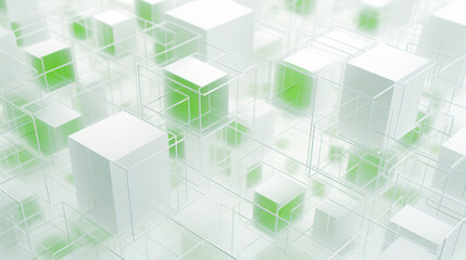 Leinwandbilder - A complex white geometry made of cube segments with green accents, ideal for wallpaper and presentation backgrounds, offering a modern, structured design.

