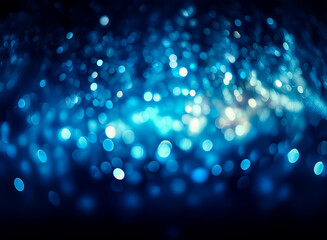 Wall Mural - blurred blue bokeh lights create a dreamy and magical atmosphere against a dark background. scattere