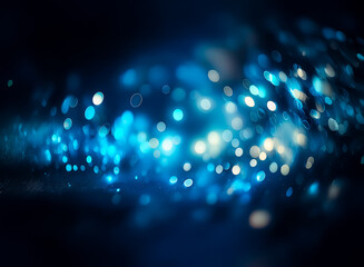 Canvas Print - Abstract blue bokeh lights glow against a dark backdrop, creating a dreamy and magical atmosphere with blurred, sparkling orbs of light.