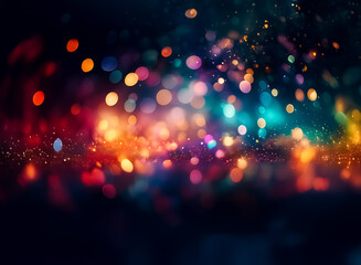 Wall Mural - abstract vibrant bokeh lights float against a dark backdrop, creating a dreamy and festive atmospher