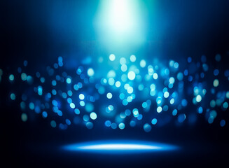 Wall Mural - a bright blue spotlight shines onto a dark surface, creating a dramatic scene with blurred bokeh lig
