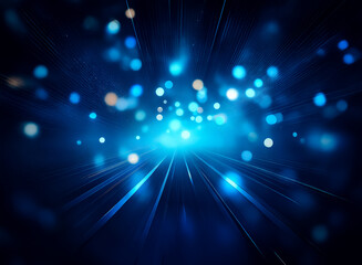 Wall Mural - a vibrant blue abstract background featuring defocused bokeh lights and radiating light rays creates