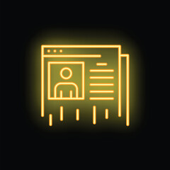 Wall Mural - yellow glowing neon icon of browser window displaying user profile information on a black background