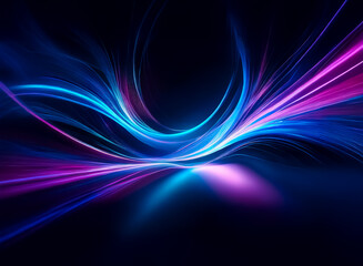 Wall Mural - dynamic flowing lines of vibrant blue and purple create abstract movement against a dark backdrop, e