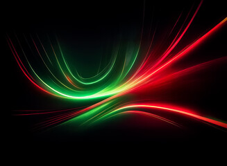 Wall Mural - abstract image featuring vibrant, flowing light trails in red and green hues against a stark black b