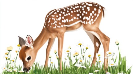 A charming fawn grazes peacefully amidst a field of blooming daisies artwork