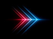 © joeycheung - Vibrant arrow of red and blue light streaks on a black backdrop. A dynamic, modern design element with a forward direction, suggesting speed and energy. Sleek and illuminated.
