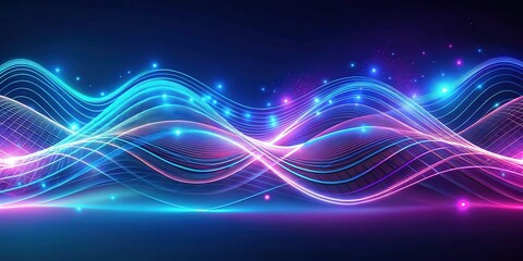 Wall Mural - Abstract Glowing Waves of Light and Energy, a Futuristic Digital Landscape Featuring Vibrant Hues and Intricate Patterns