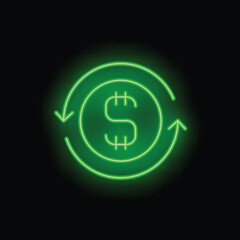 Canvas Print - Green neon sign of a rotating dollar sign, representing the concept of money circulation