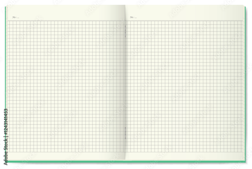 Set illustration of open notebook featuring a grid paper layout, ideal ...