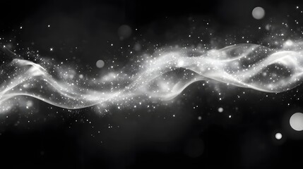 Poster - Swirling abstract waves of luminous glowing energy and light swaying and undulating in a dark monochrome cosmic expanse creating a mesmerizing ethereal and mystical atmosphere