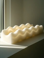 Wall Mural - Creamy white undulating form, minimalist design, sunlit surface.