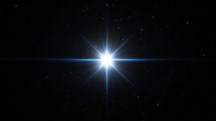 Wall Mural - Bright star shining in the dark sky with lens flare and black background
