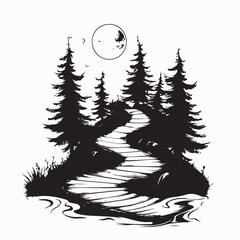  Forest with footpath image vector isolated on white background.