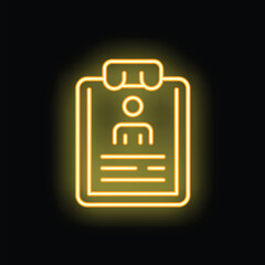 Poster - Neon icon of a clipboard is glowing, showing personal profile information