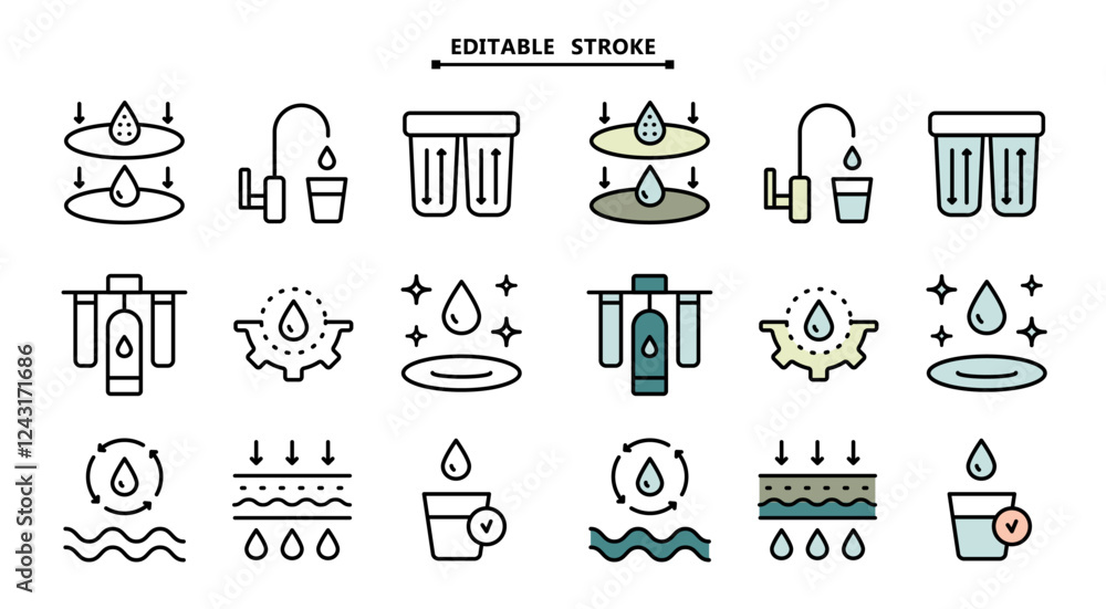 Simple Set of Water Related Vector Color Icons. Editable stroke. Water ...