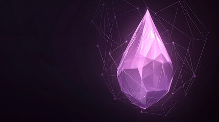 Wall Mural - Purple crystal droplet, dark background, network lines, technology concept