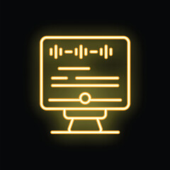 Wall Mural - minimalist neon icon of a desktop computer displaying a soundwave pattern, glowing yellow against a 