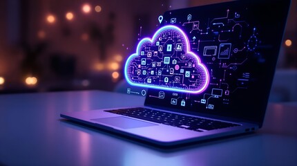 Bright Tech: AI-Generated Neon Cloud Computing Concept