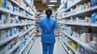 © Zie - Pharmacist Walking Through Aisles of Medicine
