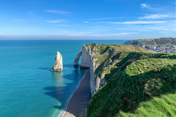 Wall Mural - View of the famous rock arch and needle of the cliff of Etretat,Normandy, France