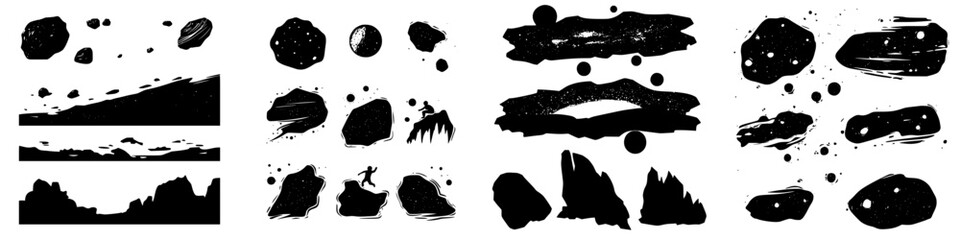 Creative black and white abstract shapes on white background used for design