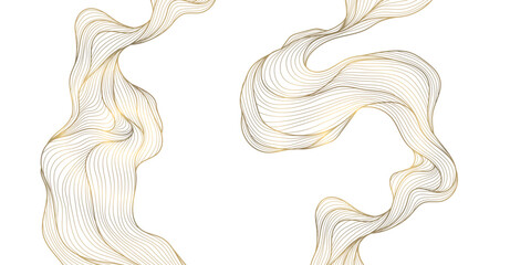 Aufkleber - Vector gold wave line background, premium curve shape, glitter elegant template. Flow light design, ribbon banner