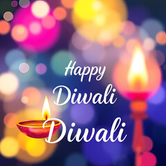 beautiful happy diwali festival bokeh banner design watercolor style. text Digital corollary