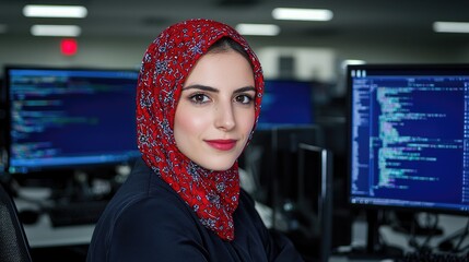 Woman programmer coding at office