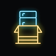 Wall Mural - glowing neon servers inside open cardboard box representing data center, cloud computing, and data s