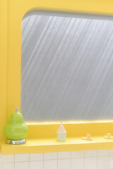 Aufkleber - Bright yellow kitchen window with green pear decoration and pastel accents