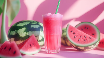 Pure Refreshment A Chilled Glass of Watermelon Juice on a Sunny Day