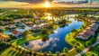 © Man888 - Aerial View of Serene Pond in Homestead, Florida Residential Community - Bokeh Effect