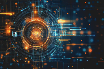 Wall Mural - Abstract technology background featuring glowing circles and dots in a seamless pattern with vibrant colors and a futuristic design for digital art and presentations