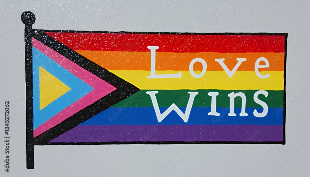 Glittery Rainbow Pride Flag with Love Wins Text: A Vibrant LGBTQ+ ...