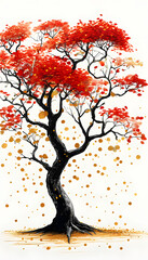 Wall Mural - Red Tree with Golden Leaves