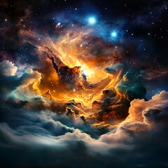 Wall Mural - Space galaxy with bright stars and colorful nebulae clouds
