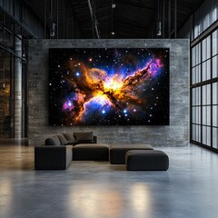 Wall Mural - Space galaxy with bright stars and colorful nebulae clouds