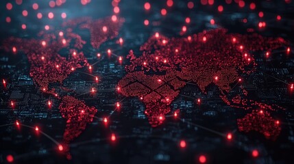 Global Network Connection: Digital World Map of Communication and Data Flow