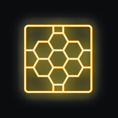 Wall Mural - Neon yellow honeycomb icon glowing on black background