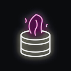 Wall Mural - neon icon of a database server with purple wavy lines symbolizing the working process on a black bac