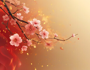 Poster - Pink Cherry Blossoms on a Branch